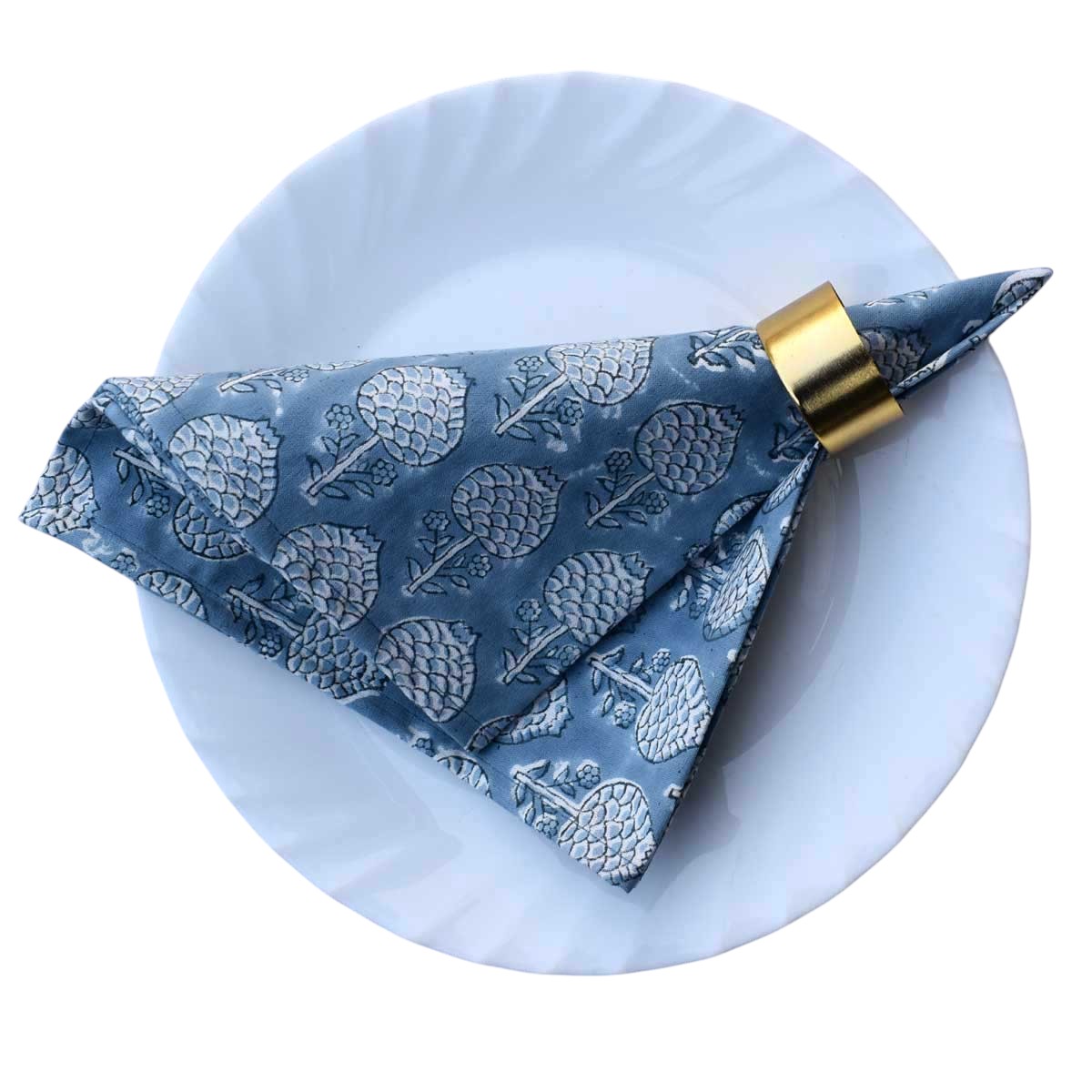 Hand Block Printed Cotton Napkin 45x45 cms Set of 4 Napkins Artichoke Pearl Blue 251210