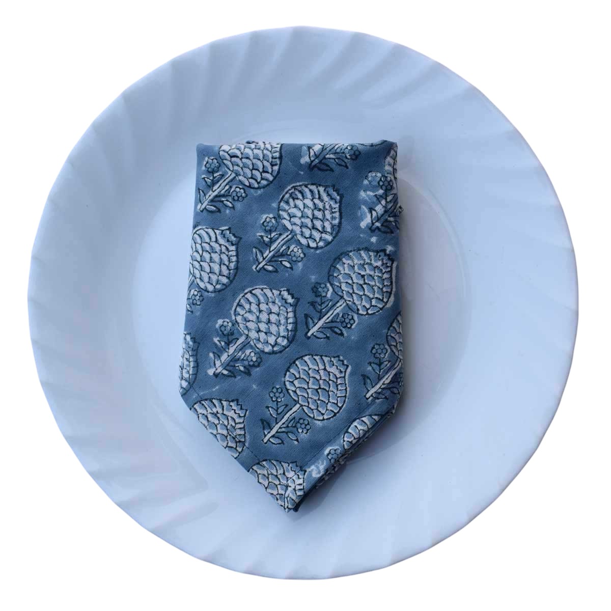 Hand Block Printed Cotton Napkin 45x45 cms Set of 4 Napkins Artichoke Pearl Blue 251210
