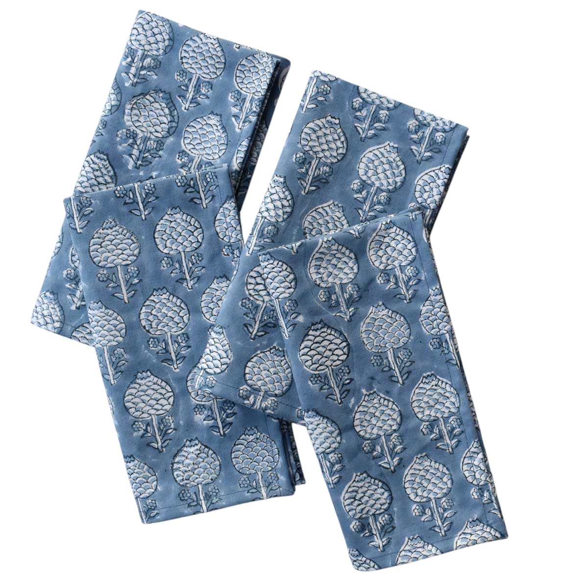 Hand Block Printed Cotton Napkin 45x45 cms Set of 4 Napkins Artichoke Pearl Blue 251210