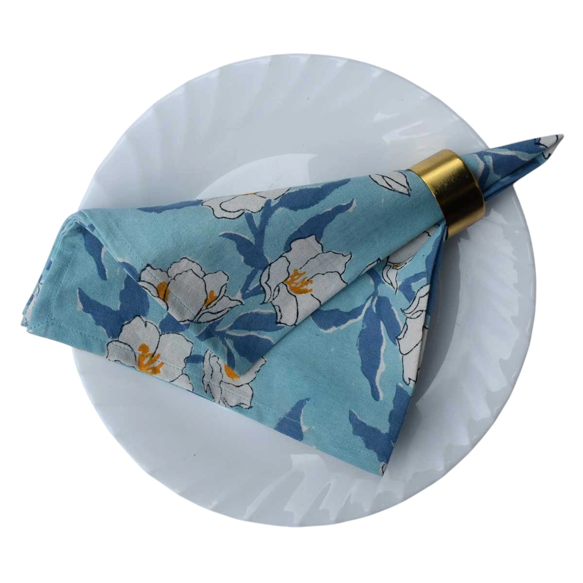 Hand Block Printed Cotton Napkin 45x45 cms Set of 4 Napkins  Camellia Blue Mist 260919