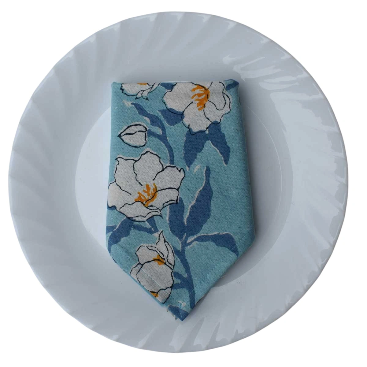 Hand Block Printed Cotton Napkin 45x45 cms Set of 4 Napkins  Camellia Blue Mist 260919