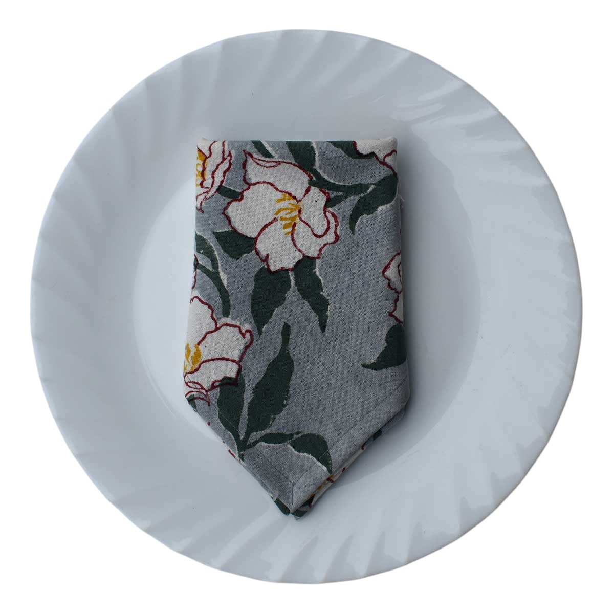 Hand Block Printed Cotton Napkin 45x45 cms Set of 4 Napkins  Camellia Snow Dusk 260419
