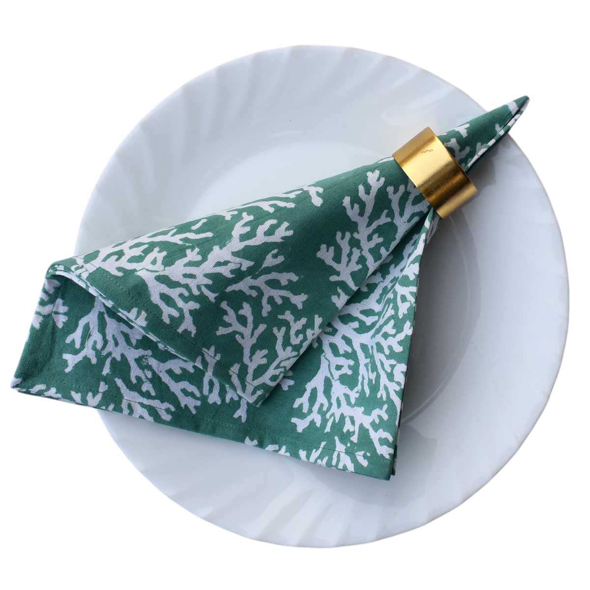 Hand Block Printed Cotton Napkin 45x45 cms Set of 4 Napkins Coral Green 202530