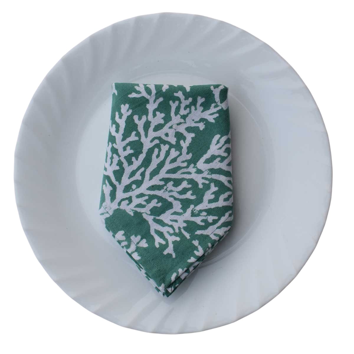 Hand Block Printed Cotton Napkin 45x45 cms Set of 4 Napkins Coral Green 202530