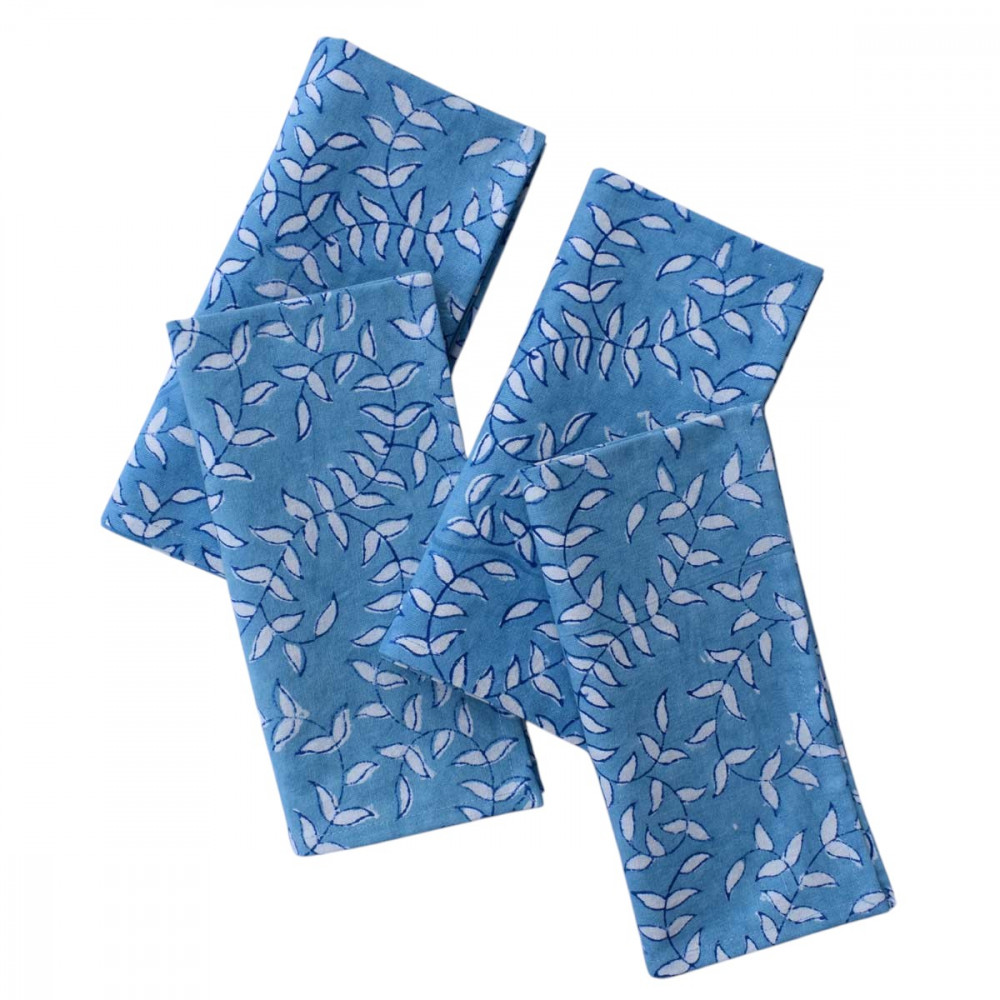 Image of Hand Block Printed Cotton Napkin 45x45 cms (Set of 4 Napkins) | Harmony Blue Gud 260416