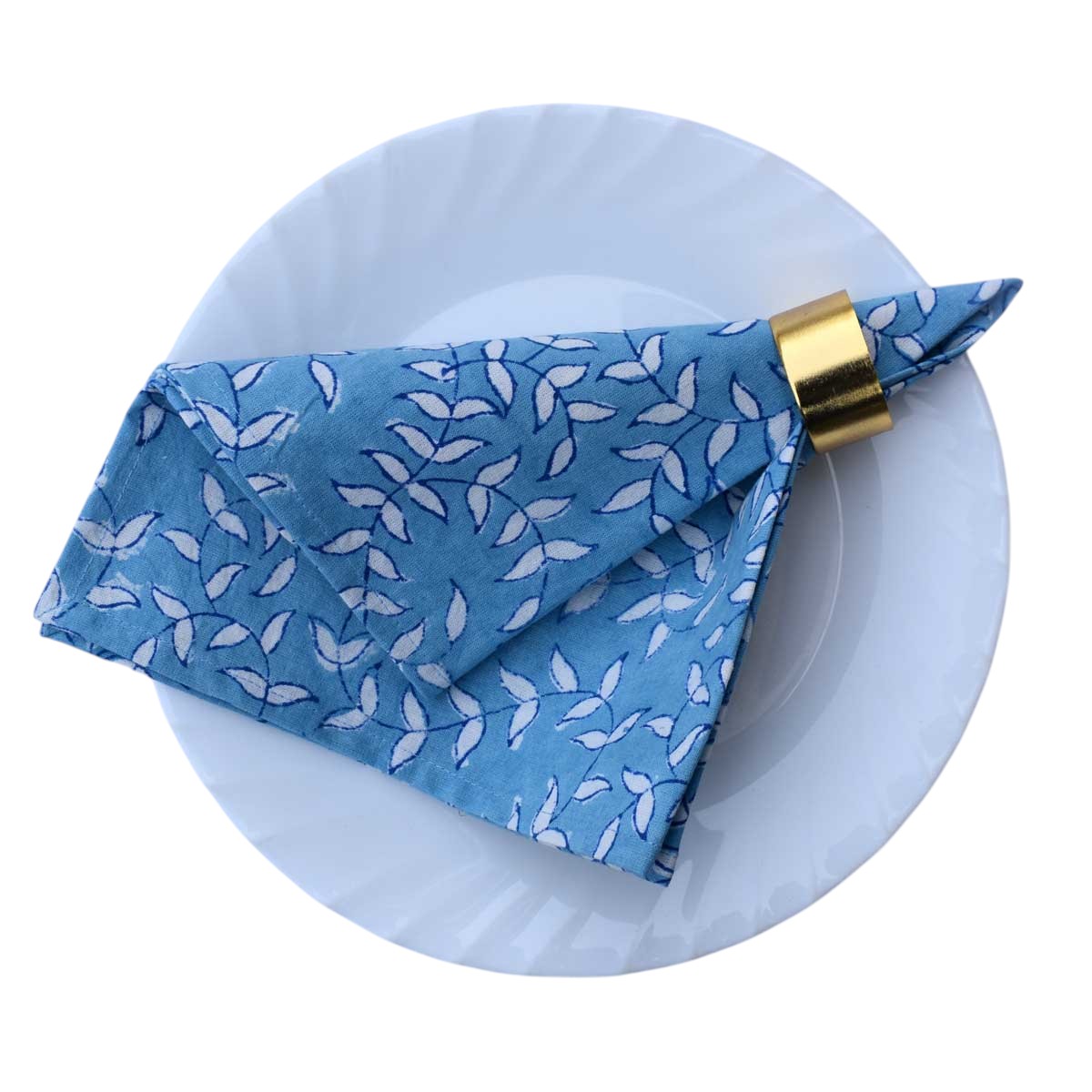 Hand Block Printed Cotton Napkin 45x45 cms Set of 4 Napkins Harmony Blue Fill 260416