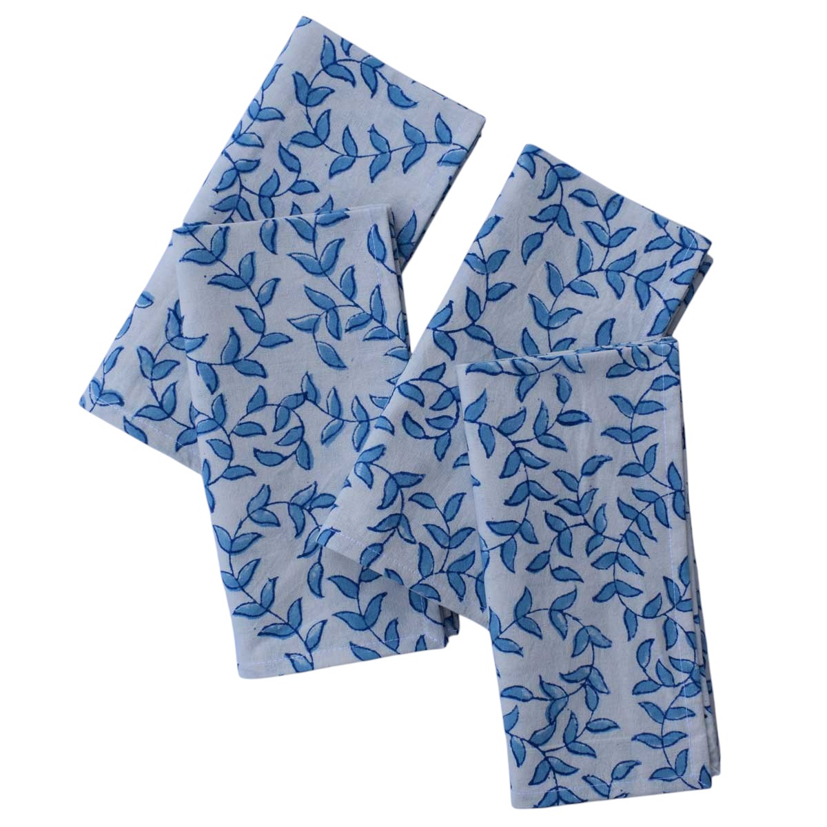 Hand Block Printed Cotton Napkin 45x45 cms Set of 4 Napkins Harmony Blue Open 260417
