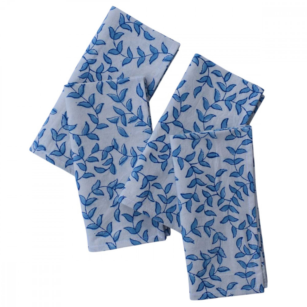 Image of Hand Block Printed Cotton Napkin 45x45 cms (Set of 4 Napkins) | Harmony Blue Open 260417
