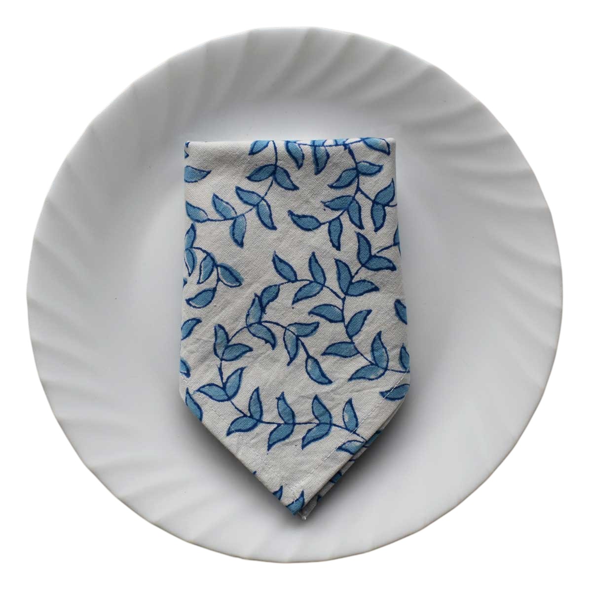 Hand Block Printed Cotton Napkin 45x45 cms Set of 4 Napkins Harmony Blue Open 260417