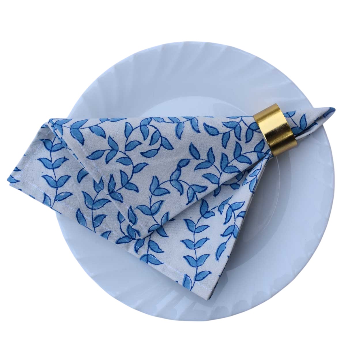 Hand Block Printed Cotton Napkin 45x45 cms Set of 4 Napkins Harmony Blue Open 260417