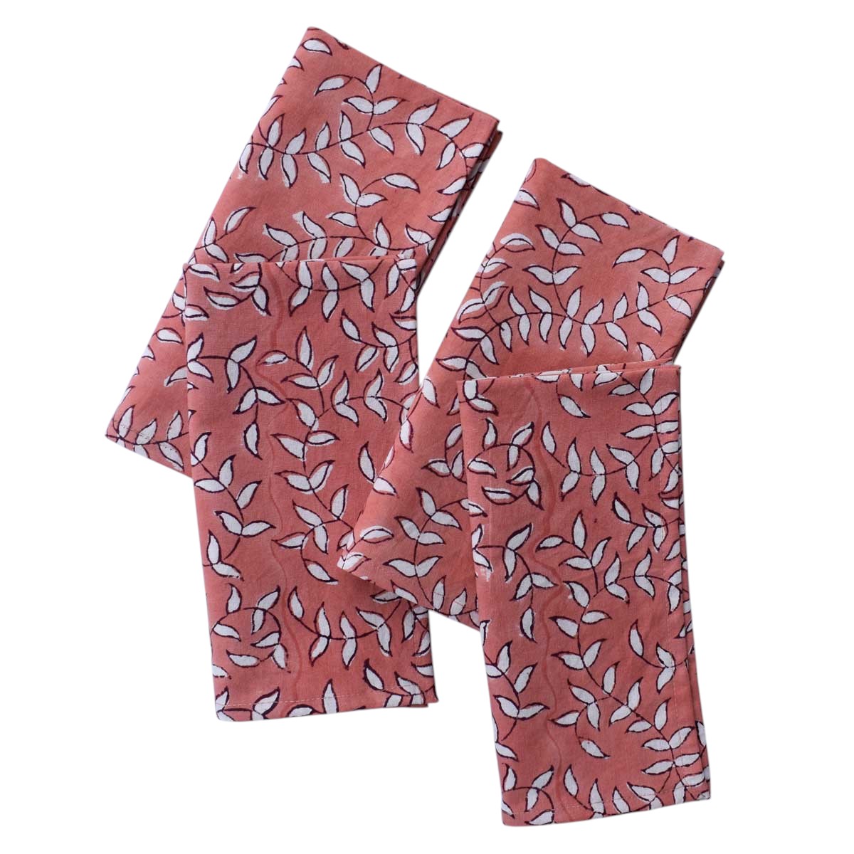 Hand Block Printed Cotton Napkin 45x45 cms Set of 4 Napkins Harmony Peach Fill 260415