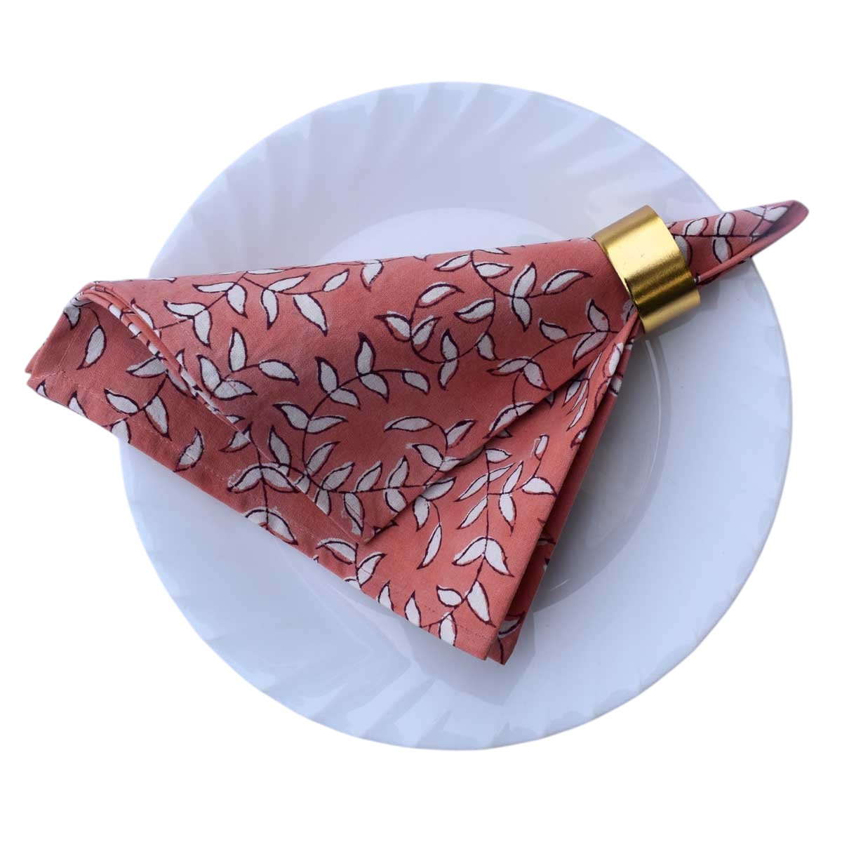 Hand Block Printed Cotton Napkin 45x45 cms Set of 4 Napkins Harmony Peach Fill 260415