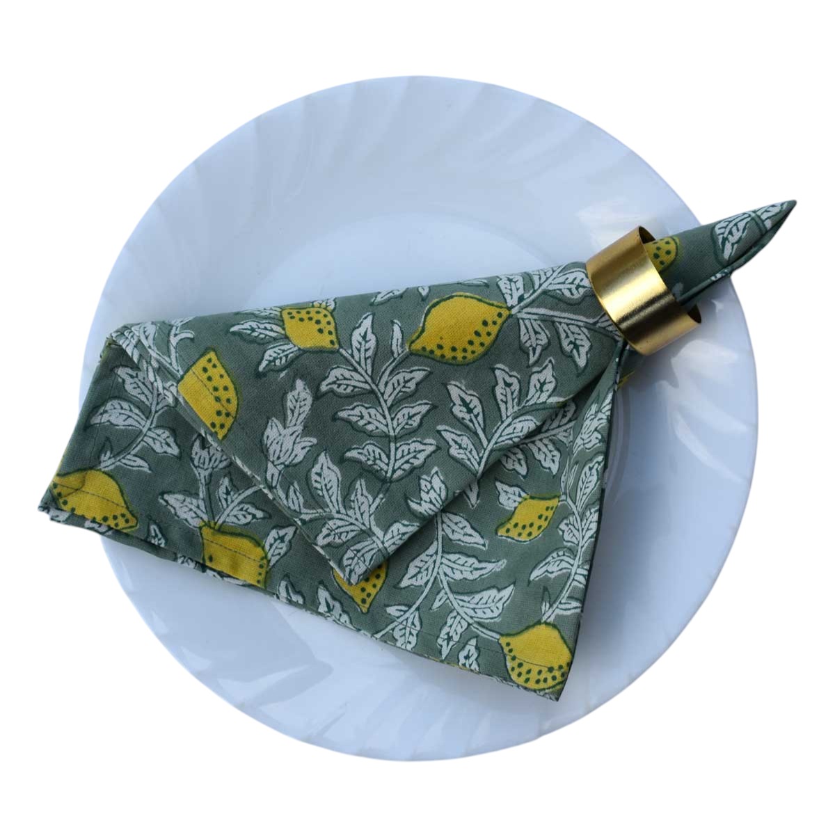 Hand Block Printed Cotton Napkin 45x45 cms Set of 4 Napkins Lemon Green 202405