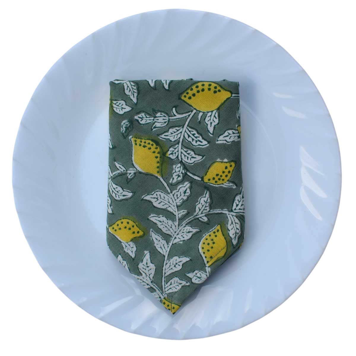 Hand Block Printed Cotton Napkin 45x45 cms Set of 4 Napkins Lemon Green 202405