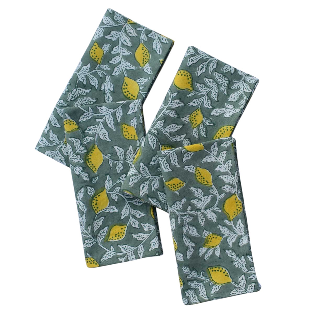 Hand Block Printed Cotton Napkin 45x45 cms Set of 4 Napkins  Lemon Green 202405