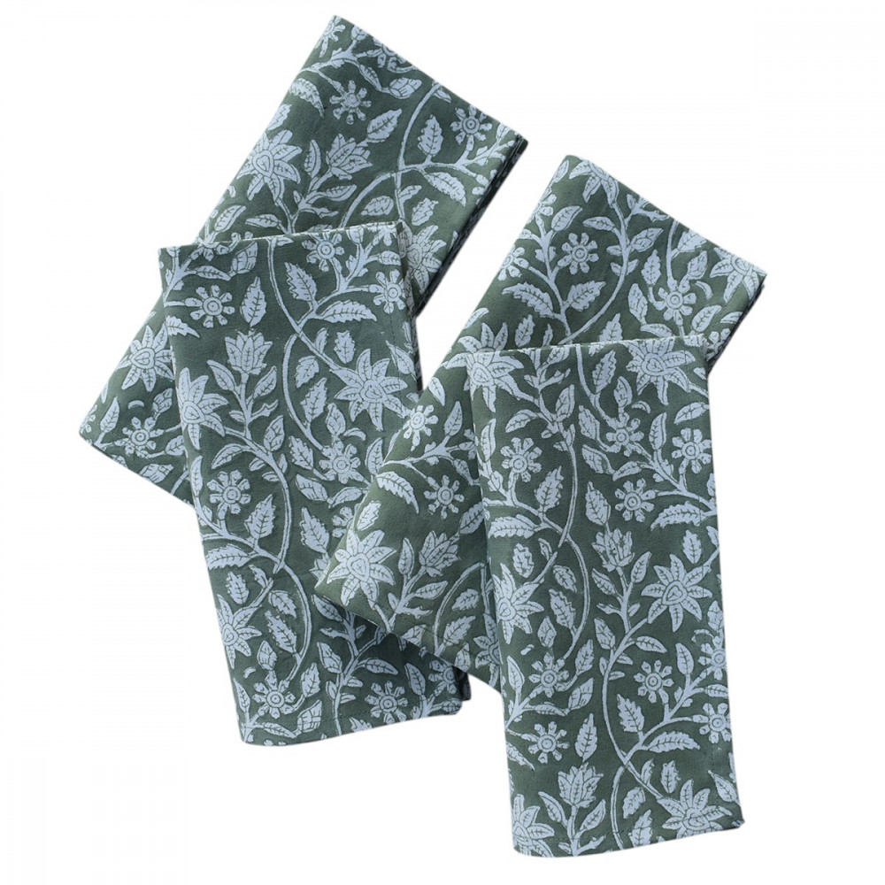 Image of Hand Block Printed Cotton Napkin 45x45 cms (Set of 4 Napkins) | Mogra 202540
