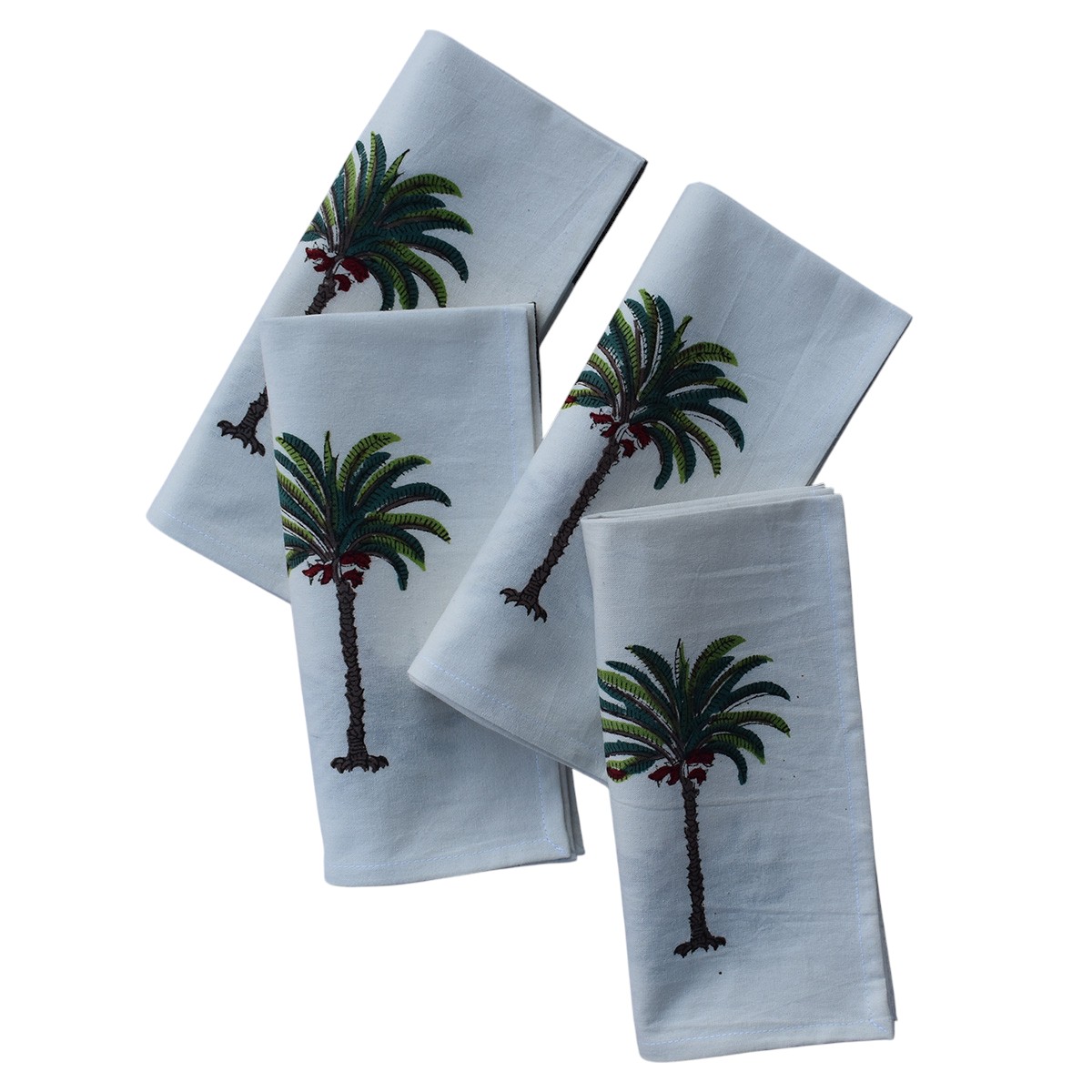 Hand Block Printed Cotton Napkin 45x45 Set of 4 Napkins Palm Tree Green 109024