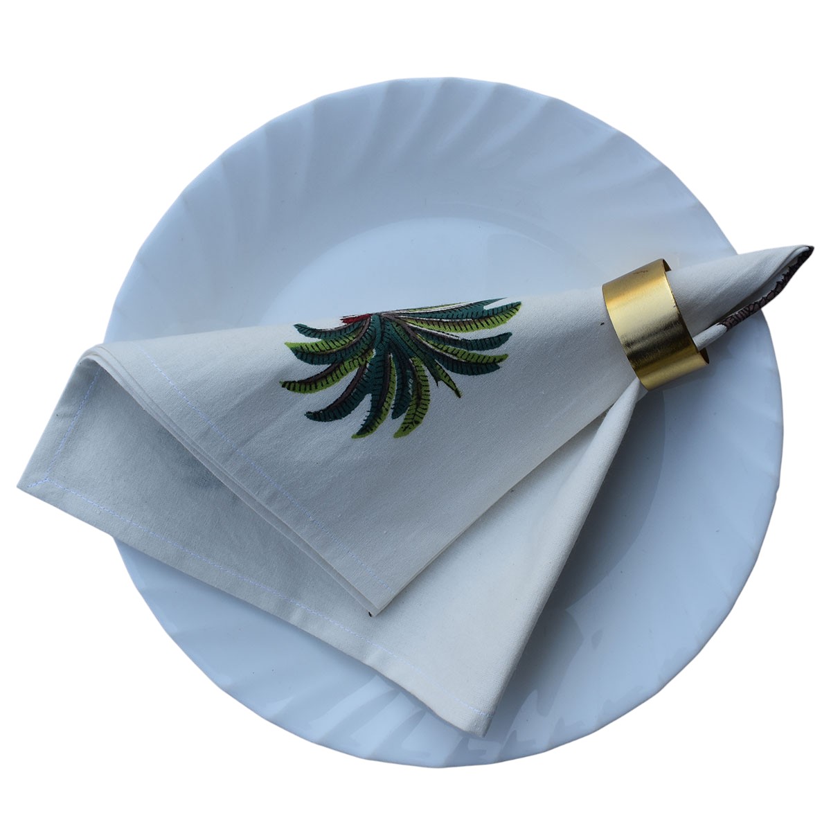 Hand Block Printed Cotton Napkin 45x45 Set of 4 Napkins  Palm Tree Green 109024