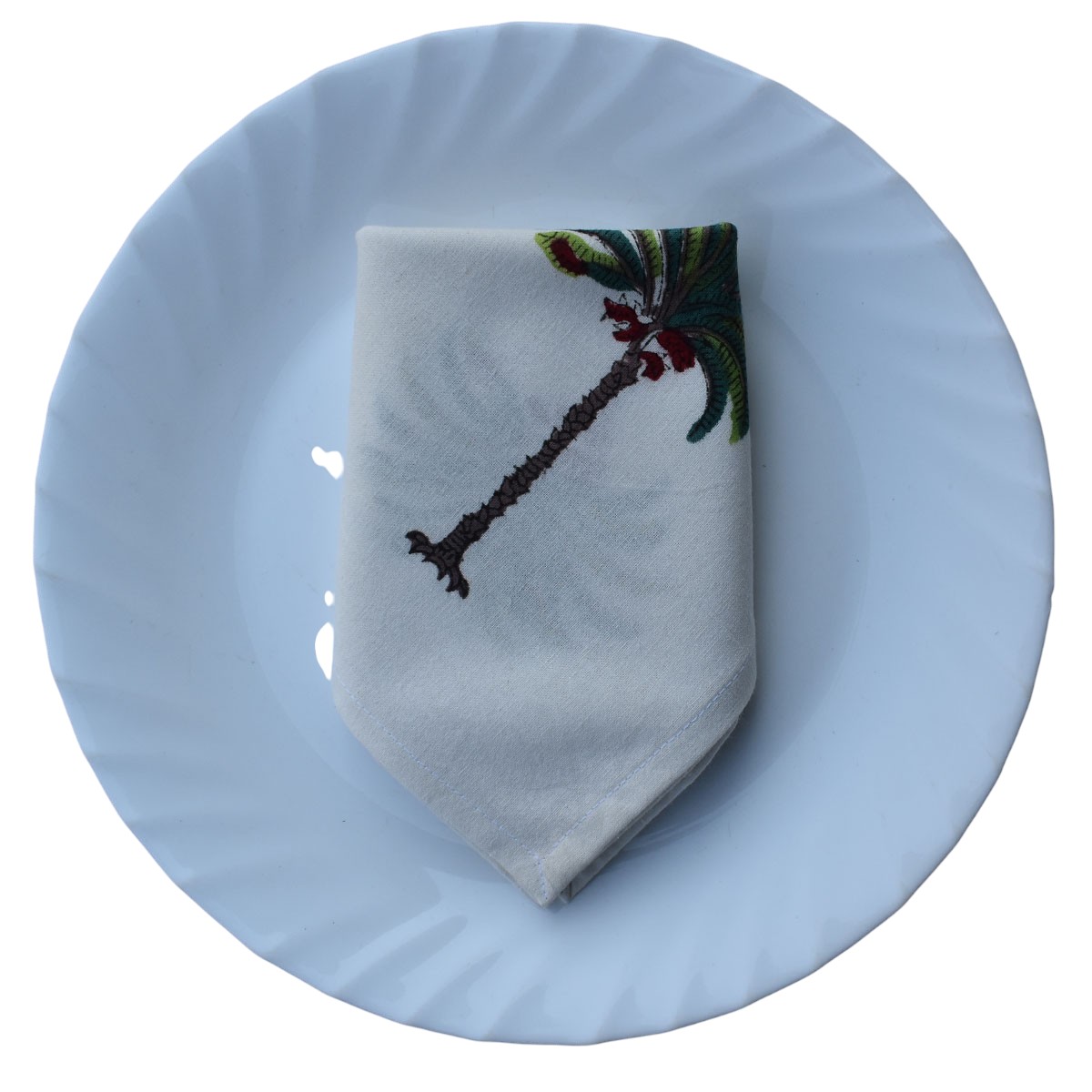 Hand Block Printed Cotton Napkin 45x45 Set of 4 Napkins Palm Tree Green 109024