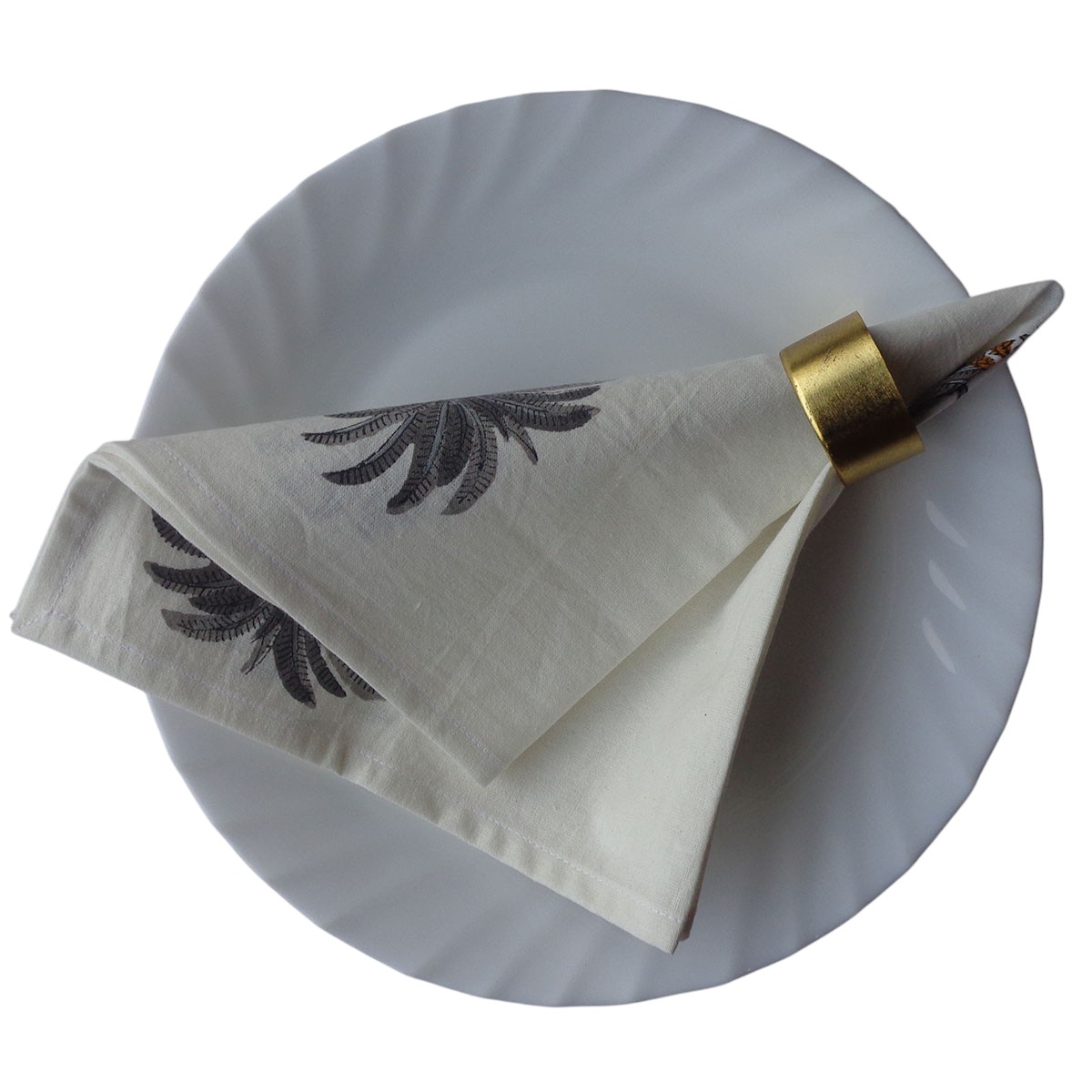 Hand Block Printed Cotton Napkin 45x45 cms Set of 4 Napkins Palm Tree Grey 105193
