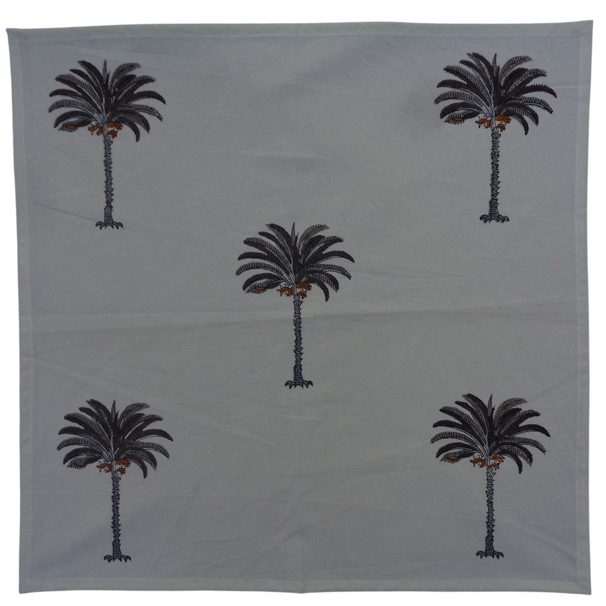 Hand Block Printed Cotton Napkin 45x45 cms Set of 4 Napkins Palm Tree Grey 105193