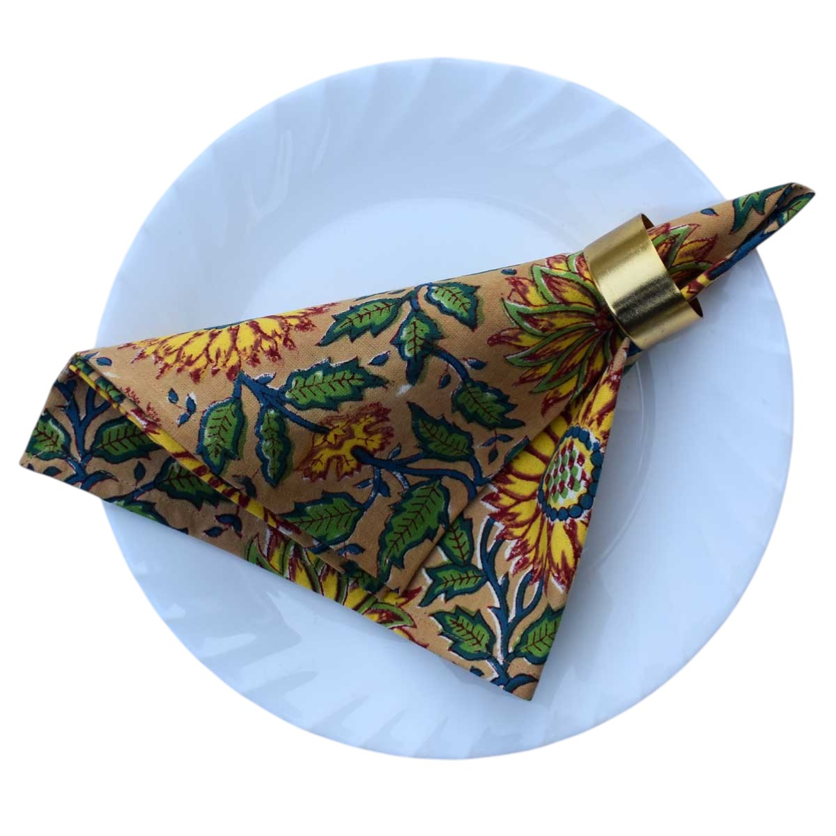 Hand Block Printed Cotton Napkin 45x45 cms Set of 4 Napkins Surajmukhi Canary Gud 102383