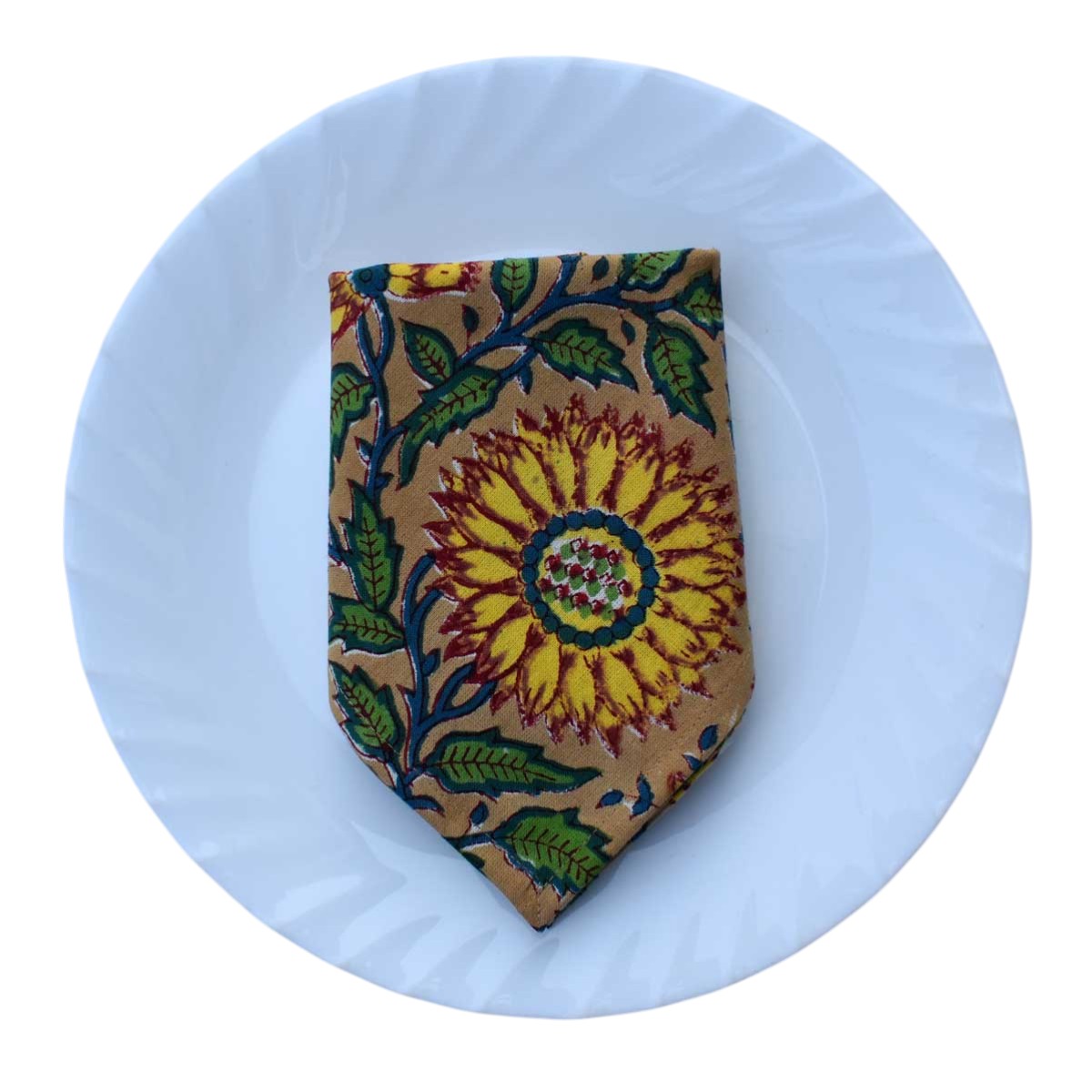 Hand Block Printed Cotton Napkin 45x45 cms Set of 4 Napkins Surajmukhi Canary Gud 102383
