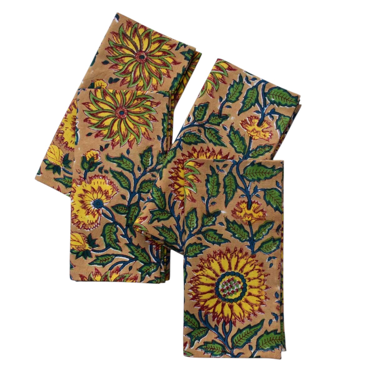 Hand Block Printed Cotton Napkin 45x45 cms Set of 4 Napkins Surajmukhi Canary Gud 102383