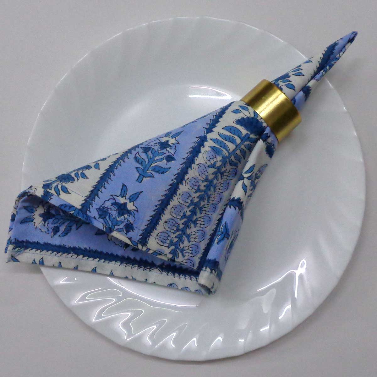 Hand Block Printed Cotton Napkin 45x45 cms Set of 4 Napkins Trellis Blue Booti 104113