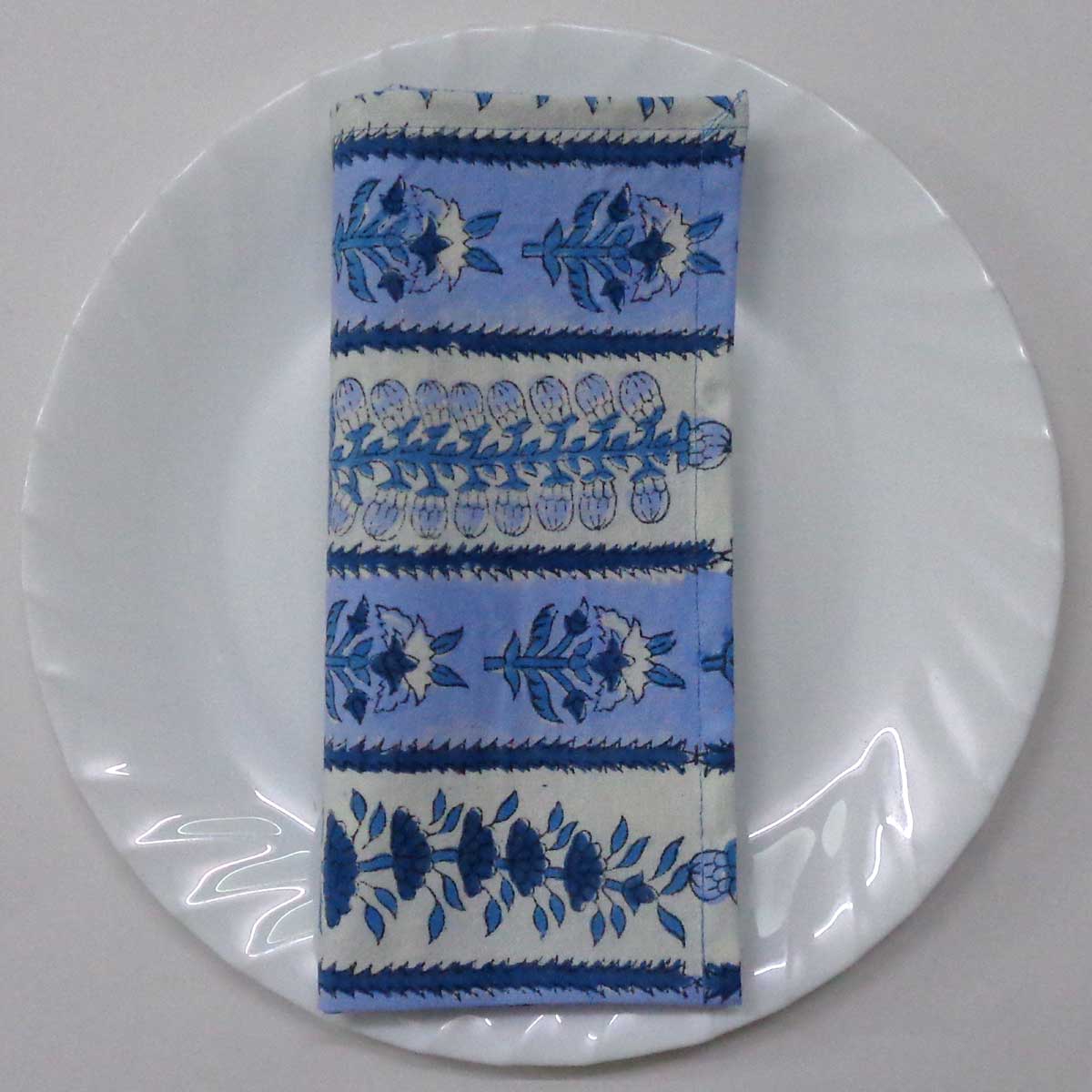 Hand Block Printed Cotton Napkin 45x45 cms Set of 4 Napkins Trellis Blue Booti 104113