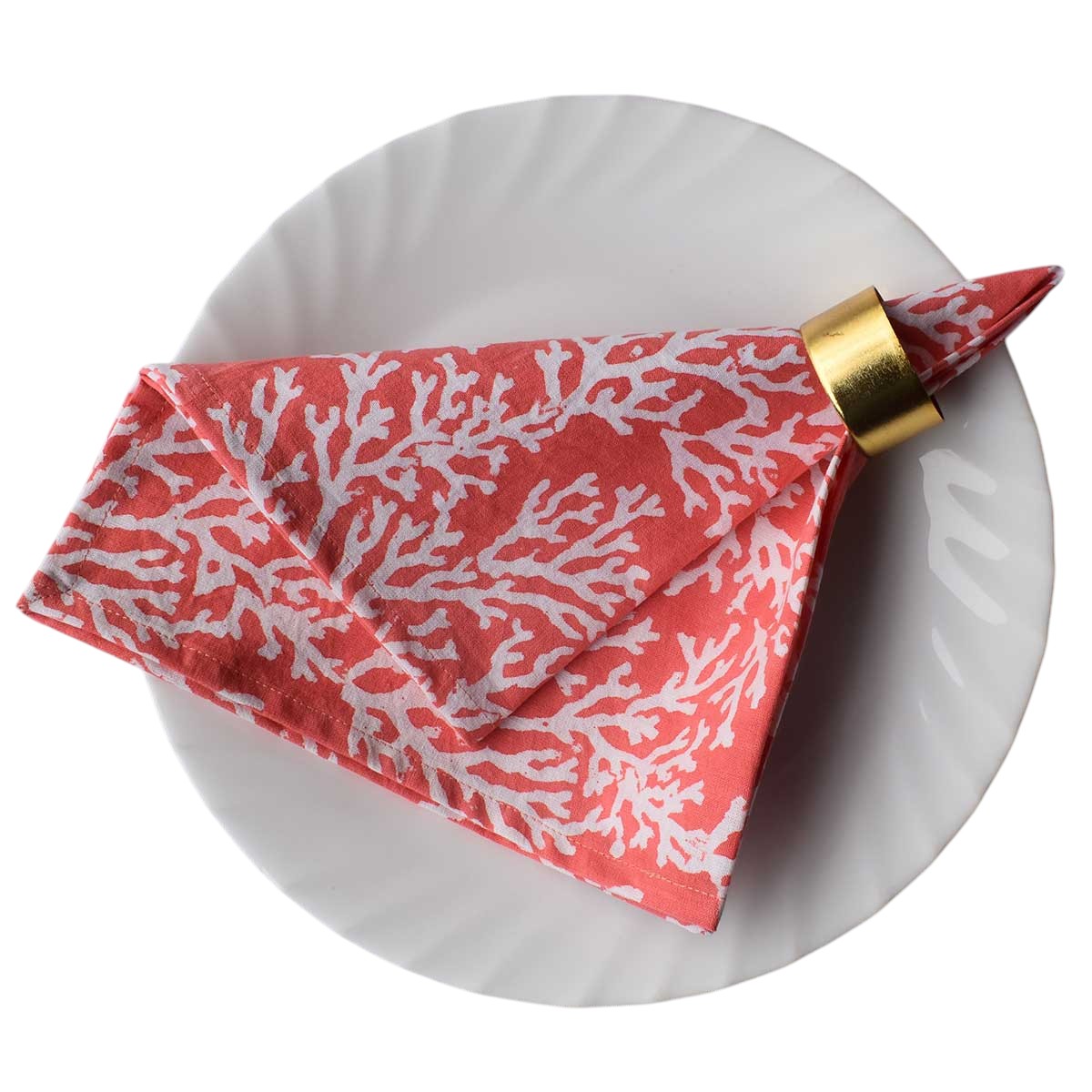 Hand Block Printed Cotton Napkin 45x45 cms Set of 4 Napkins Coral Jaipur Pink 202528