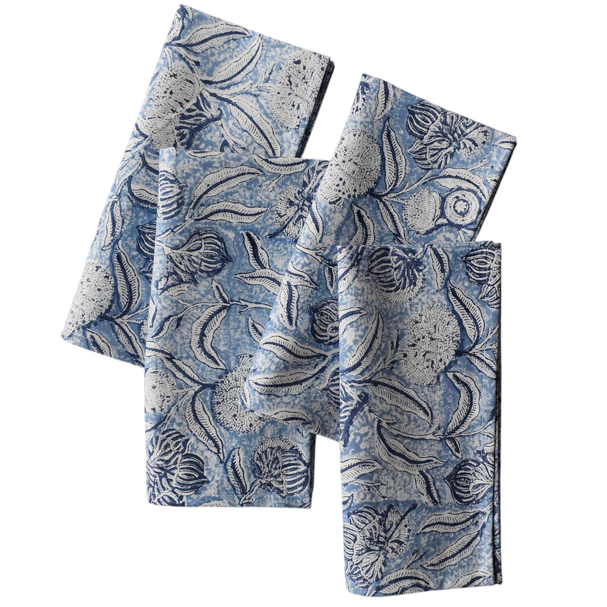 Hand Block Printed Cotton Napkin 45x45 cms Set of 4 Napkins Meadow Song Blue 202513