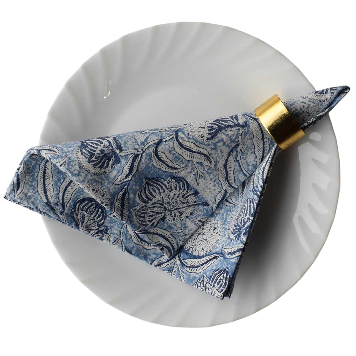 Hand Block Printed Cotton Napkin 45x45 cms Set of 4 Napkins Meadow Song Blue 202513