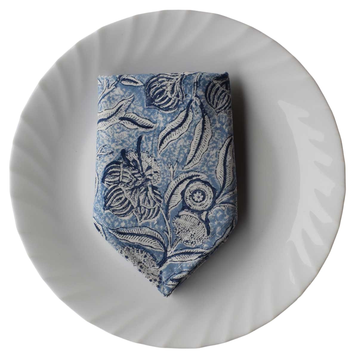 Hand Block Printed Cotton Napkin 45x45 cms Set of 4 Napkins Meadow Song Blue 202513