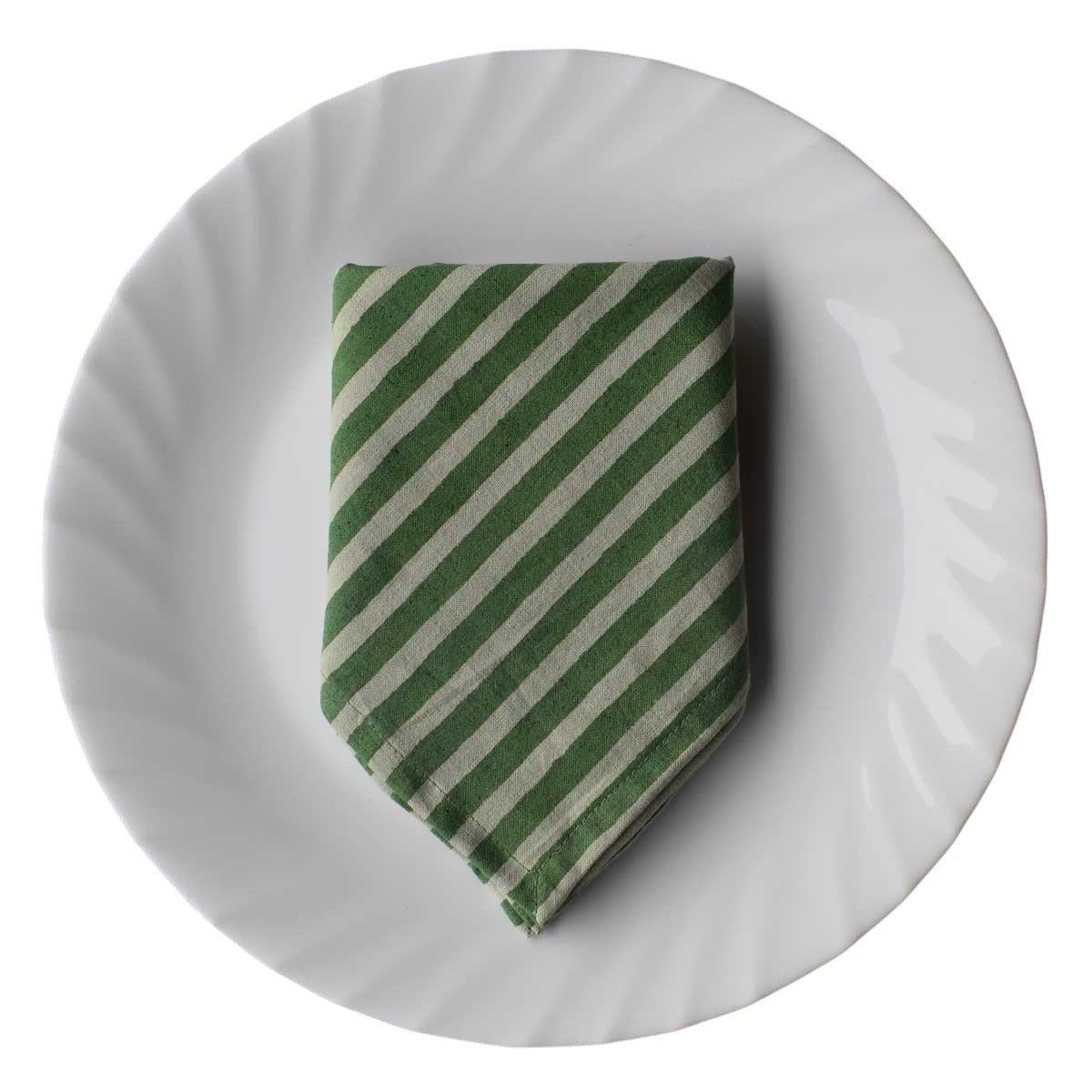 Hand Block Printed Cotton Napkin 45x45 cms Set of 4 Napkins Stripe Green Olive 202529