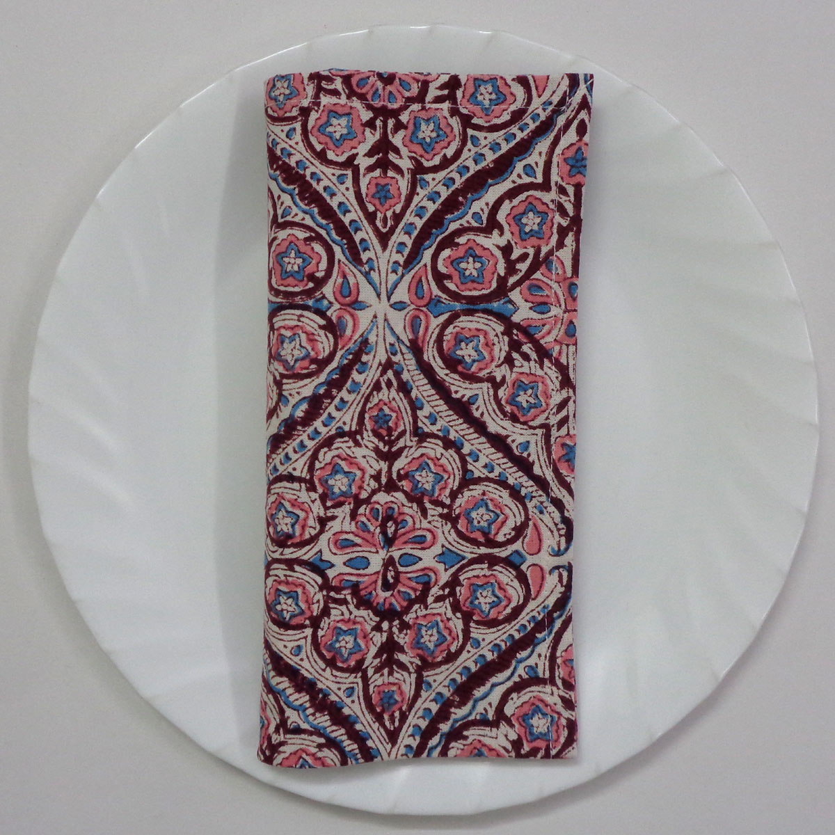 Hand Block Printed Cotton Napkin 45x45 cms Set of 4 Napkins Phool Chokri Grape Wine 104392