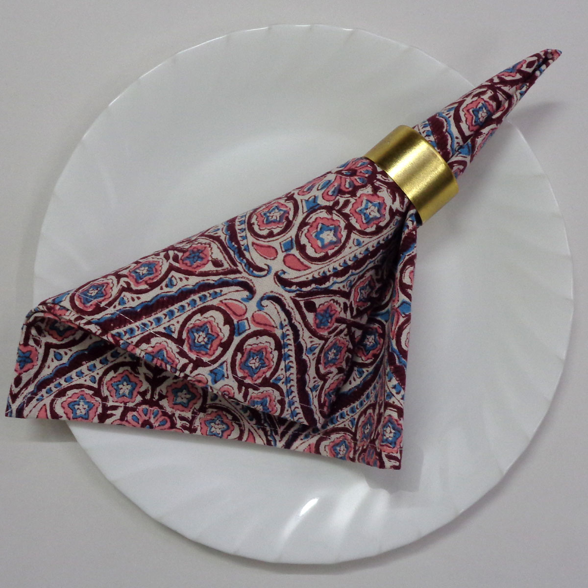 Hand Block Printed Cotton Napkin 45x45 cms Set of 4 Napkins Phool Chokri Grape Wine 104392