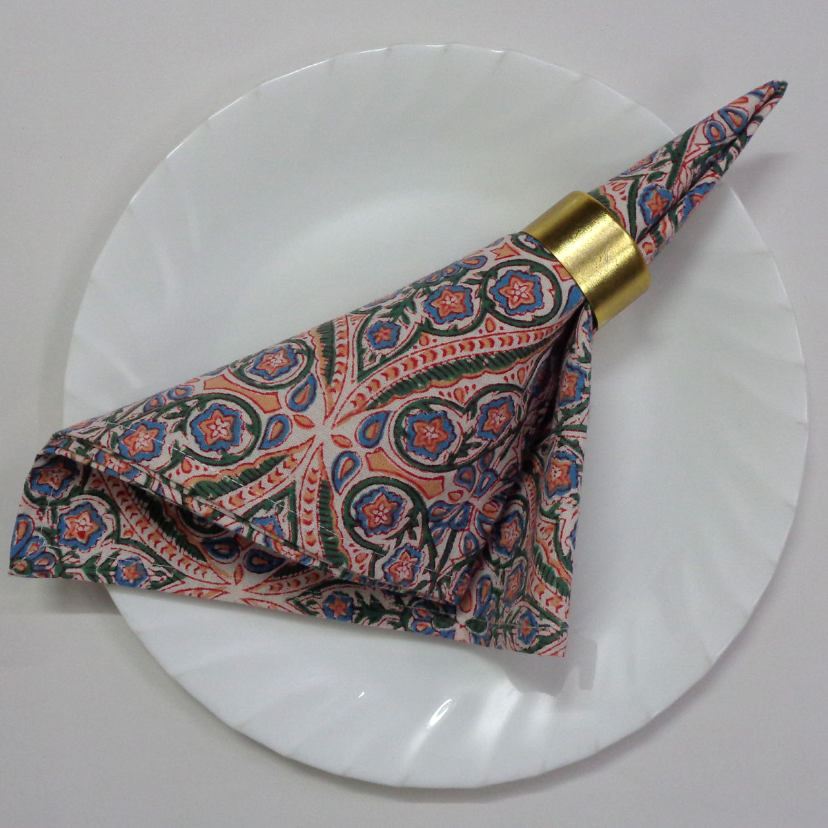 Hand Block Printed Cotton Napkin 45x45 cms Set of 4 Napkins Phool Chokri Coral Pink 104394