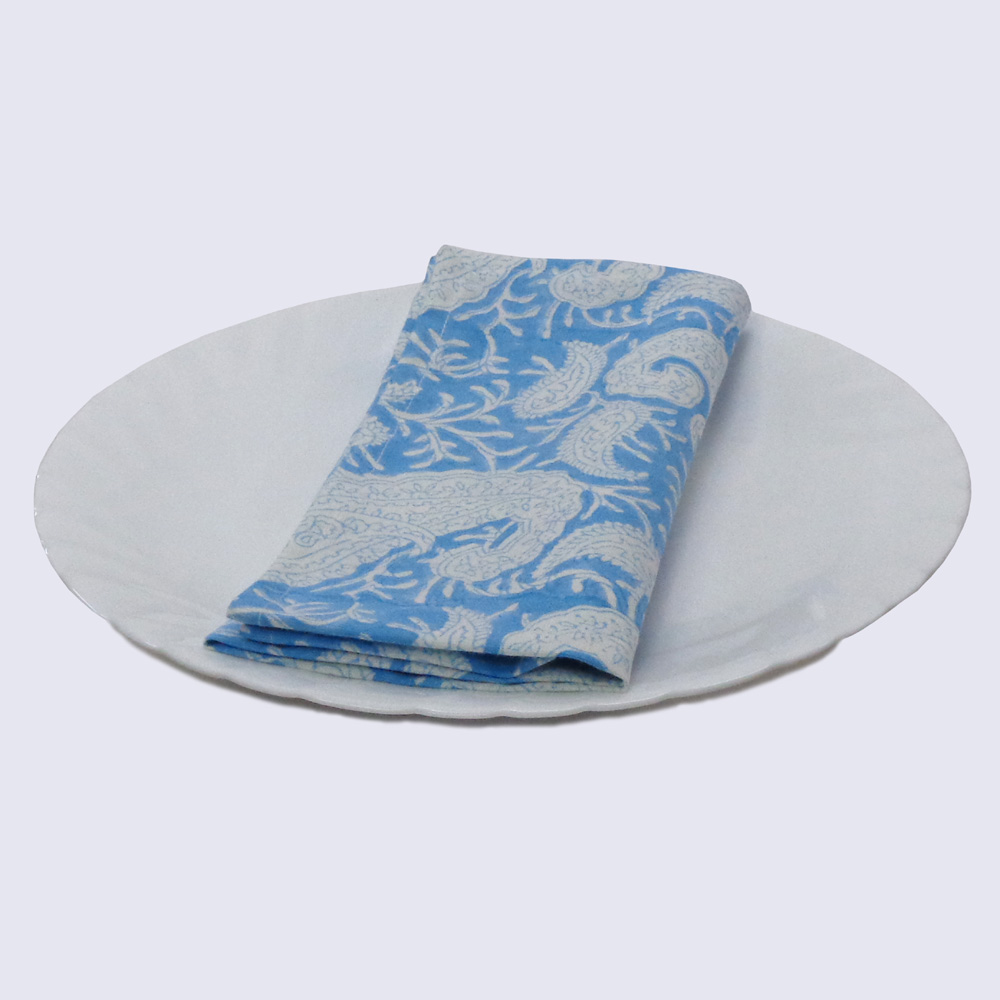 Hand Block Printed Cotton Napkin 45x45 cms Set of 4 Napkins Ambi Aqua Gud 200868