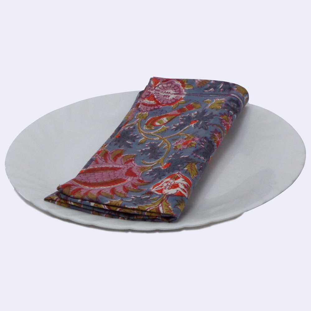 Hand Block Printed Cotton Napkin 45x45 cms Set of 4 Napkins Bird Of Paradise Gud 204347