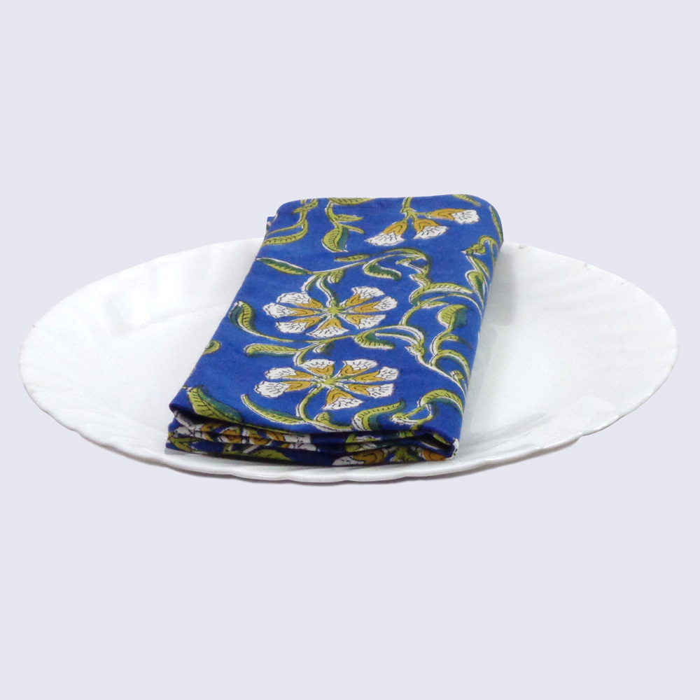 Hand Block Printed Cotton Napkin 45x45 cms Set of 4 Napkins  Chakri Blue Gud 102656