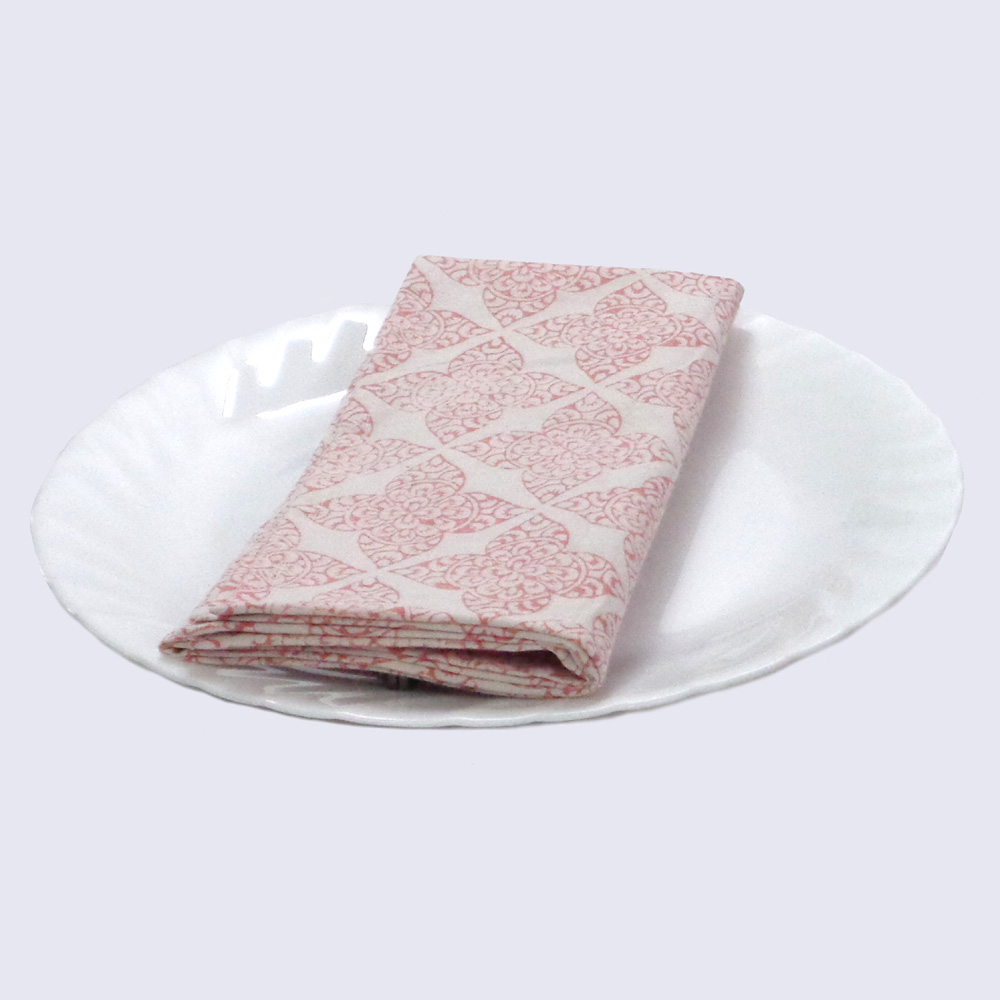 Hand Block Printed Cotton Napkin 45x45 Set of 4 Napkins  Chokor Phool Pink 107608