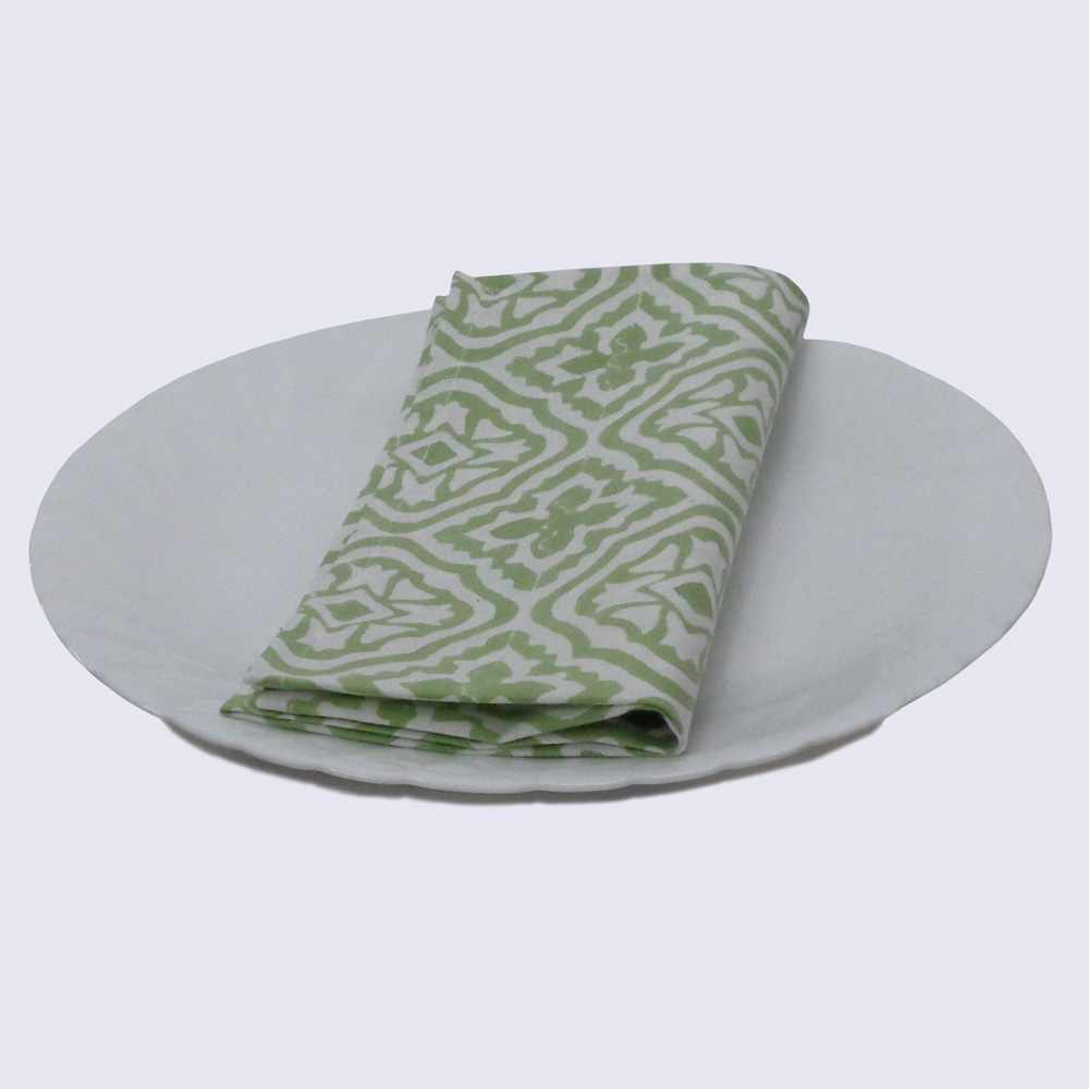 Hand Block Printed Cotton Napkin 45x45 cms Set of 4 Napkins Cross Flower Celadon Green 202601