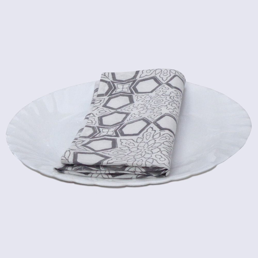 Hand Block Printed Cotton Napkin 45x45 cms Set of 4 Napkins Geo Chokri Dark Grey 207609