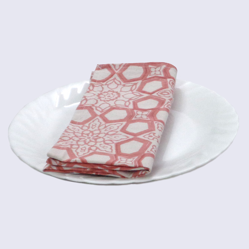 Hand Block Printed Cotton Napkin 45x45 Set of 4 Napkins Geo Chokri Pink 107053