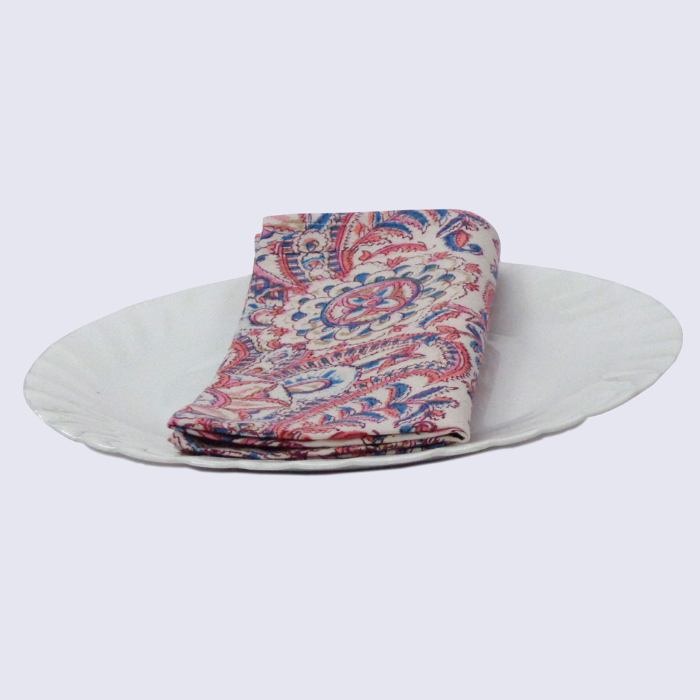 Hand Block Printed Cotton Napkin 45x45 cms Set of 4 Napkins Kusum Gulabi Jaal 106025
