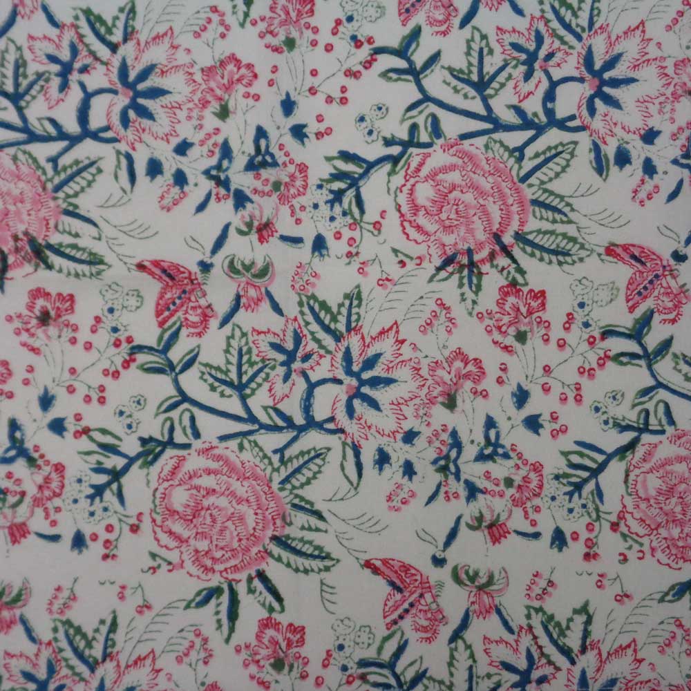 Hand Block Printed Cotton Napkin 45x45 Set of 4 Napkins Naya Gulab Open 106866