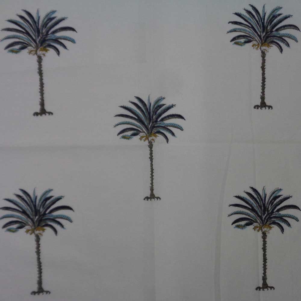 Hand Block Printed Cotton Napkin 45x45 cms Set of 4 Napkins  Palm Tree Blue 104890