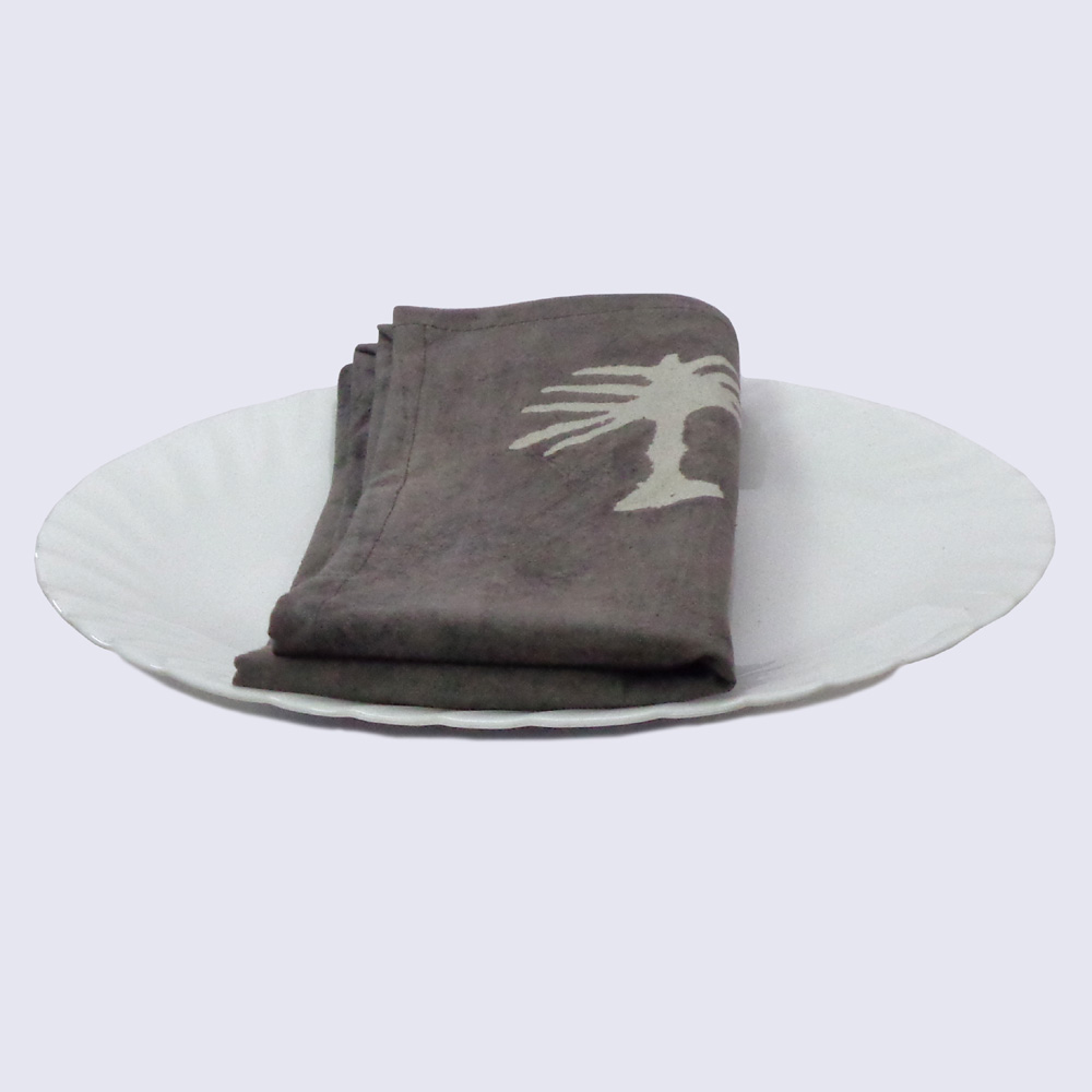 Hand Block Printed Cotton Napkin 45x45 cms Set of 4 Napkins Palm Tree Nirvana Grey 100375