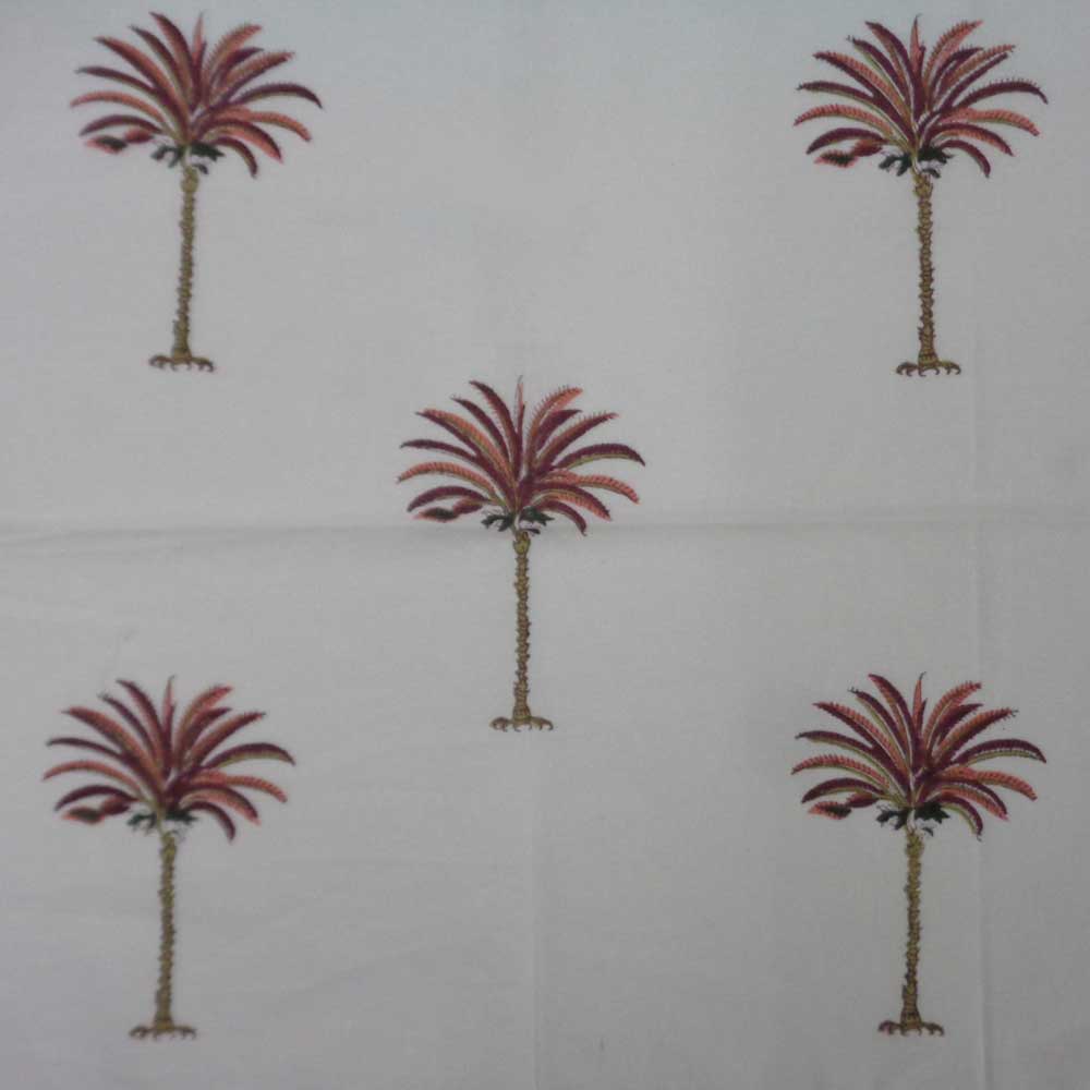 Hand Block Printed Cotton Napkin 45x45 cms Set of 4 Napkins Palm Tree Pink 105346